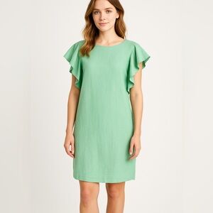 NEW Gotha Italian-made Linen short sleeve shift dress, light green, side pockets